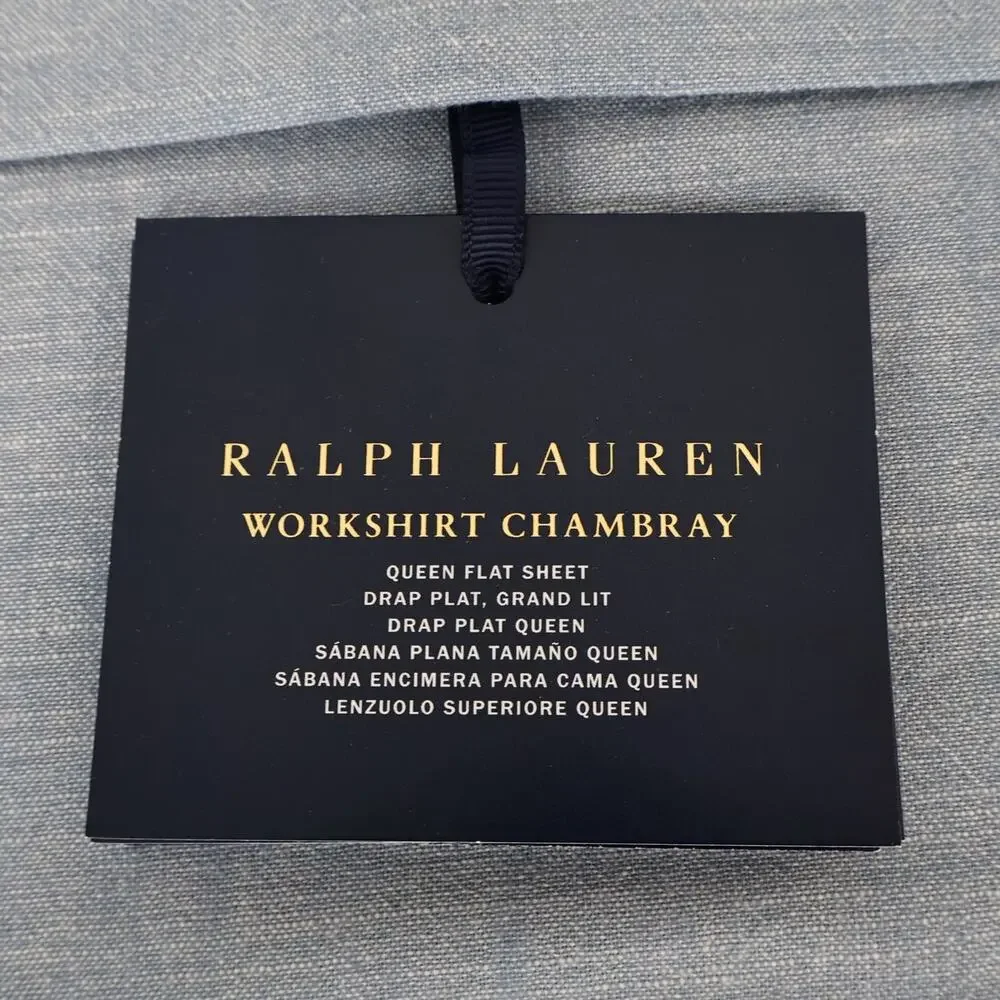 Ralph Lauren Bedding Workshirt Chambray Blue Flat Cotton Queen Sheet NWT